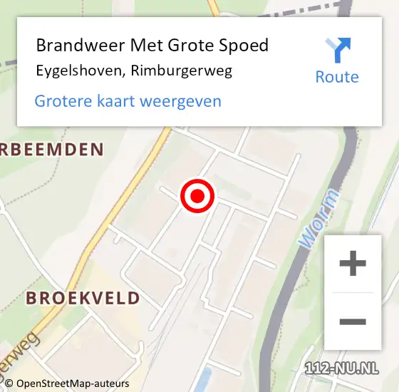 Locatie op kaart van de 112 melding: Brandweer Met Grote Spoed Naar Eygelshoven, Rimburgerweg op 15 juni 2022 02:02