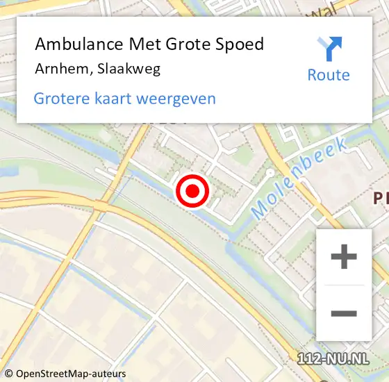 Locatie op kaart van de 112 melding: Ambulance Met Grote Spoed Naar Arnhem, Slaakweg op 15 juni 2022 04:06