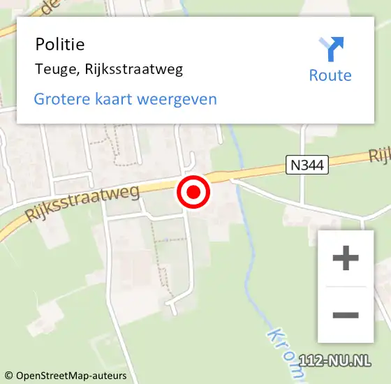 Locatie op kaart van de 112 melding: Politie Teuge, Rijksstraatweg op 15 juni 2022 07:10
