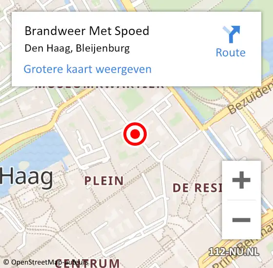 Locatie op kaart van de 112 melding: Brandweer Met Spoed Naar Den Haag, Bleijenburg op 15 juni 2022 07:35