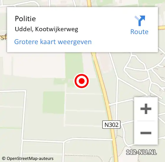 Locatie op kaart van de 112 melding: Politie Uddel, Kootwijkerweg op 15 juni 2022 07:40