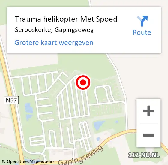 Locatie op kaart van de 112 melding: Trauma helikopter Met Spoed Naar Serooskerke, Gapingseweg op 15 juni 2022 08:09