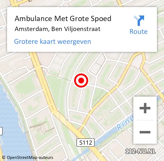 Locatie op kaart van de 112 melding: Ambulance Met Grote Spoed Naar Amsterdam, Ben Viljoenstraat op 15 juni 2022 08:17