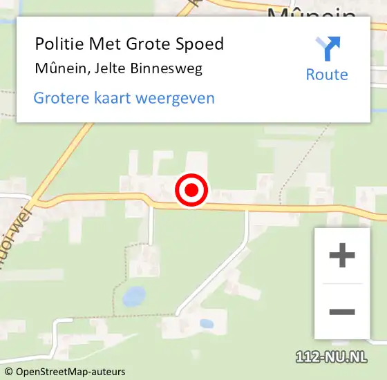Locatie op kaart van de 112 melding: Politie Met Grote Spoed Naar Mûnein, Jelte Binnesweg op 15 juni 2022 10:11