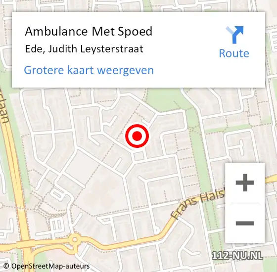 Locatie op kaart van de 112 melding: Ambulance Met Spoed Naar Ede, Judith Leysterstraat op 15 juni 2022 10:17