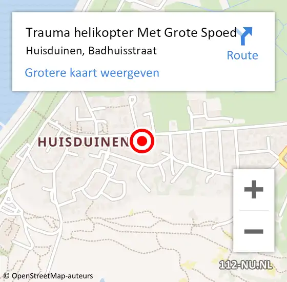 Locatie op kaart van de 112 melding: Trauma helikopter Met Grote Spoed Naar Huisduinen, Badhuisstraat op 15 juni 2022 10:39