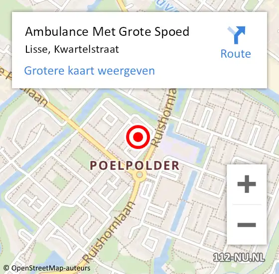 Locatie op kaart van de 112 melding: Ambulance Met Grote Spoed Naar Lisse, Kwartelstraat op 15 juni 2022 12:42