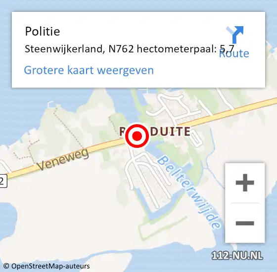 Locatie op kaart van de 112 melding: Politie Steenwijkerland, N762 hectometerpaal: 5,7 op 15 juni 2022 15:17