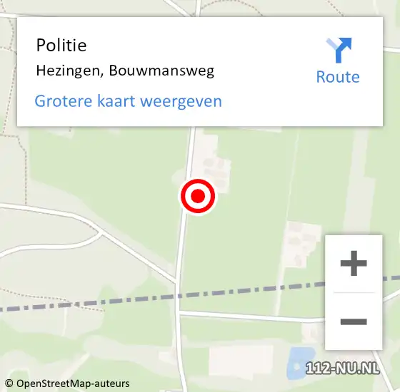 Locatie op kaart van de 112 melding: Politie Hezingen, Bouwmansweg op 15 juni 2022 15:38