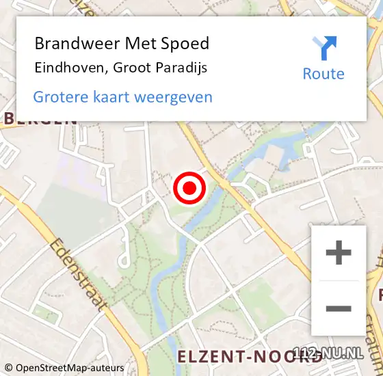 Locatie op kaart van de 112 melding: Brandweer Met Spoed Naar Eindhoven, Groot Paradijs op 15 juni 2022 17:19