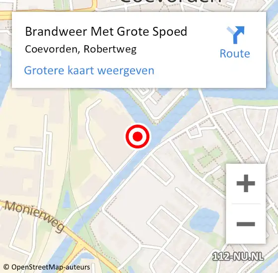 Locatie op kaart van de 112 melding: Brandweer Met Grote Spoed Naar Coevorden, Robertweg op 15 juni 2022 19:32