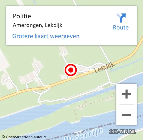 Locatie op kaart van de 112 melding: Politie Amerongen, Lekdijk op 15 juni 2022 20:06