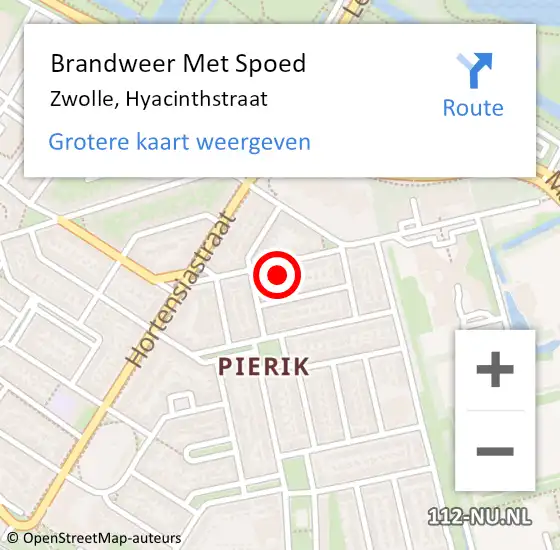 Locatie op kaart van de 112 melding: Brandweer Met Spoed Naar Zwolle, Hyacinthstraat op 15 juni 2022 20:20