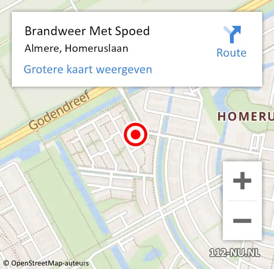 Locatie op kaart van de 112 melding: Brandweer Met Spoed Naar Almere, Homeruslaan op 15 juni 2022 20:44