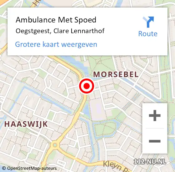 Locatie op kaart van de 112 melding: Ambulance Met Spoed Naar Oegstgeest, Clare Lennarthof op 15 juni 2022 21:37
