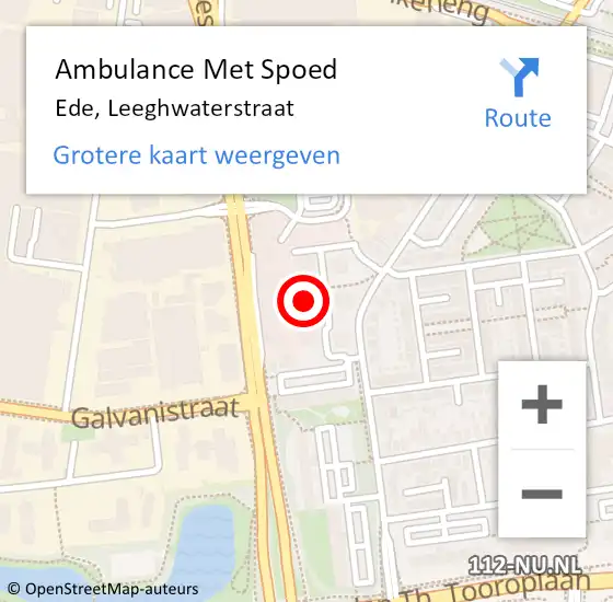 Locatie op kaart van de 112 melding: Ambulance Met Spoed Naar Ede, Leeghwaterstraat op 15 juni 2022 21:52