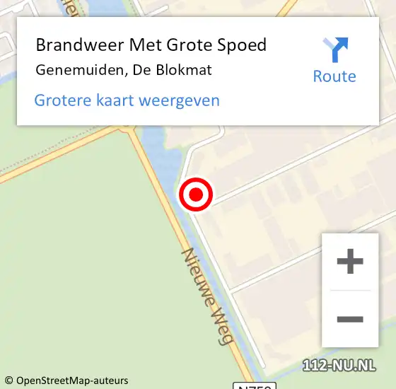 Locatie op kaart van de 112 melding: Brandweer Met Grote Spoed Naar Genemuiden, De Blokmat op 15 juni 2022 22:03