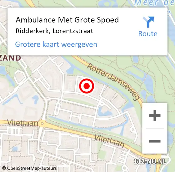 Locatie op kaart van de 112 melding: Ambulance Met Grote Spoed Naar Ridderkerk, Lorentzstraat op 15 juni 2022 22:16