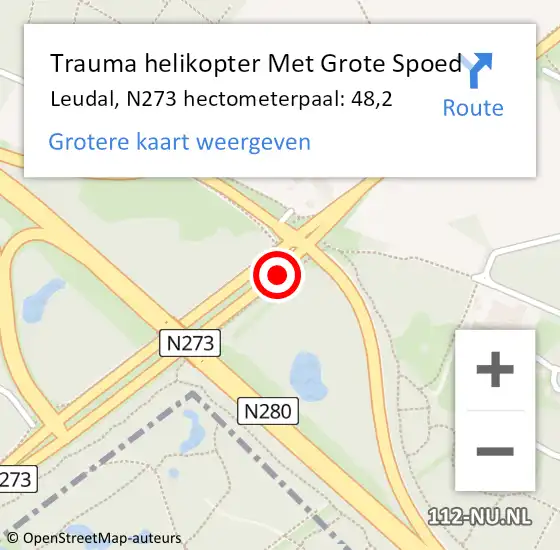 Locatie op kaart van de 112 melding: Trauma helikopter Met Grote Spoed Naar Leudal, N273 hectometerpaal: 48,2 op 16 juni 2022 07:37