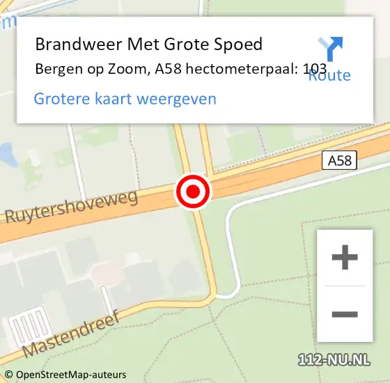 Locatie op kaart van de 112 melding: Brandweer Met Grote Spoed Naar Bergen op Zoom, A58 hectometerpaal: 103 op 16 juni 2022 08:47
