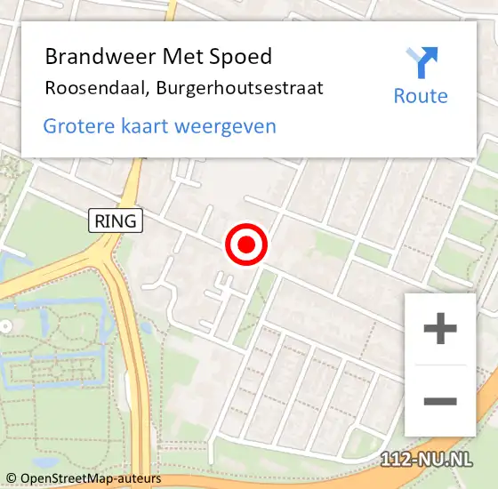 Locatie op kaart van de 112 melding: Brandweer Met Spoed Naar Roosendaal, Burgerhoutsestraat op 16 juni 2022 08:55