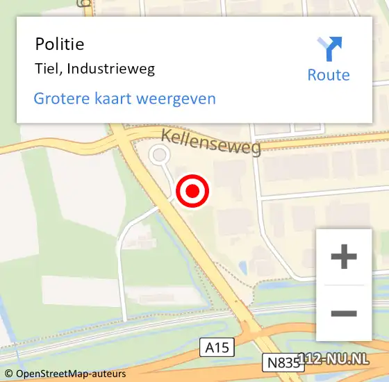 Locatie op kaart van de 112 melding: Politie Tiel, Industrieweg op 16 juni 2022 09:59