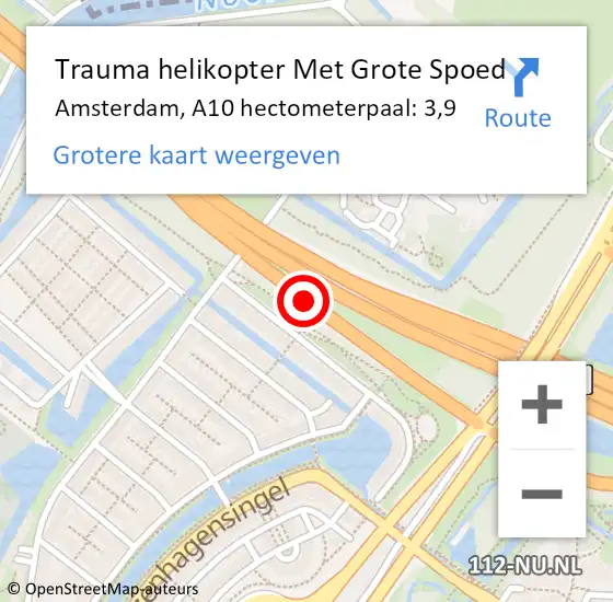 Locatie op kaart van de 112 melding: Trauma helikopter Met Grote Spoed Naar Amsterdam, A10 hectometerpaal: 3,9 op 16 juni 2022 12:04