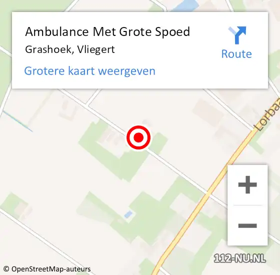 Locatie op kaart van de 112 melding: Ambulance Met Grote Spoed Naar Grashoek, Vliegert op 16 juni 2022 12:32
