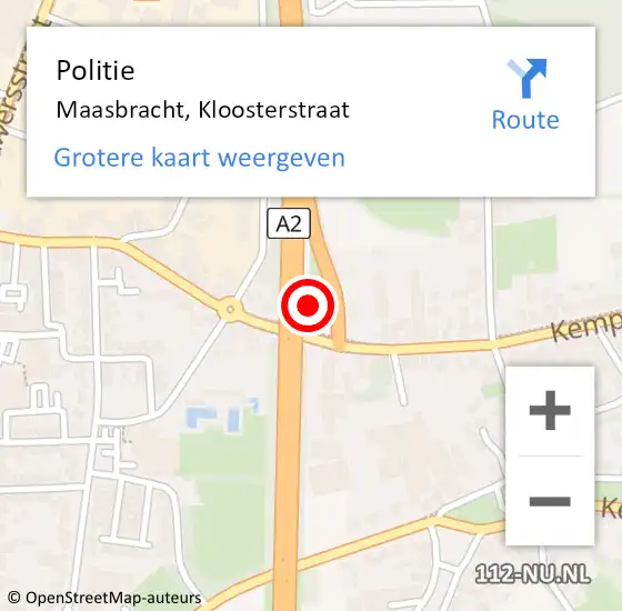Locatie op kaart van de 112 melding: Politie Maasbracht, Kloosterstraat op 16 juni 2022 13:58