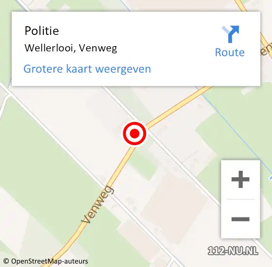 Locatie op kaart van de 112 melding: Politie Wellerlooi, Venweg op 16 juni 2022 14:36