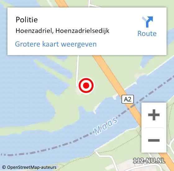 Locatie op kaart van de 112 melding: Politie Hoenzadriel, Hoenzadrielsedijk op 16 juni 2022 15:07
