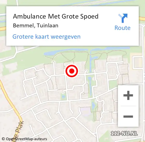 Locatie op kaart van de 112 melding: Ambulance Met Grote Spoed Naar Bemmel, Tuinlaan op 16 juni 2022 17:22