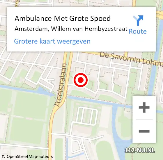 Locatie op kaart van de 112 melding: Ambulance Met Grote Spoed Naar Amsterdam, Willem van Hembyzestraat op 16 juni 2022 17:47
