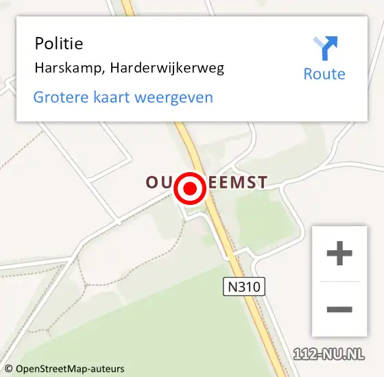 Locatie op kaart van de 112 melding: Politie Harskamp, Harderwijkerweg op 16 juni 2022 19:12
