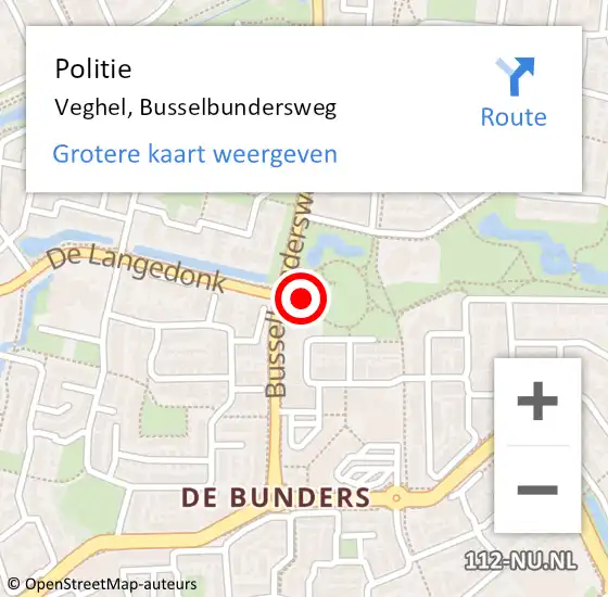 Locatie op kaart van de 112 melding: Politie Veghel, Busselbundersweg op 16 juni 2022 19:27