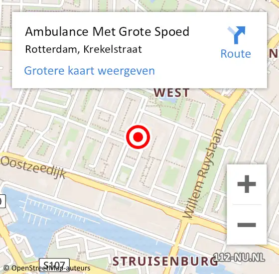 Locatie op kaart van de 112 melding: Ambulance Met Grote Spoed Naar Rotterdam, Krekelstraat op 16 juni 2022 19:31