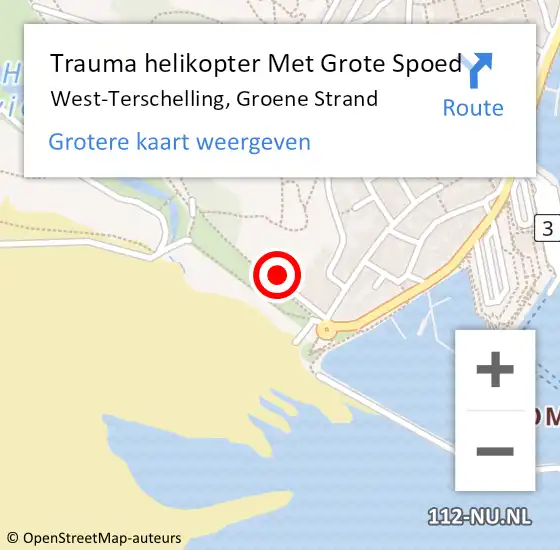 Locatie op kaart van de 112 melding: Trauma helikopter Met Grote Spoed Naar West-Terschelling, Groene Strand op 16 juni 2022 21:16