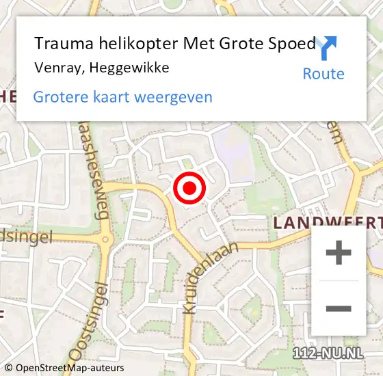 Locatie op kaart van de 112 melding: Trauma helikopter Met Grote Spoed Naar Venray, Heggewikke op 17 juni 2022 00:46