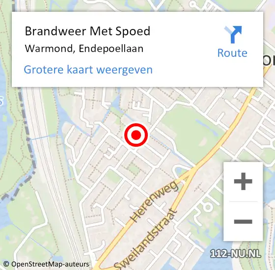 Locatie op kaart van de 112 melding: Brandweer Met Spoed Naar Warmond, Endepoellaan op 17 juni 2022 01:37
