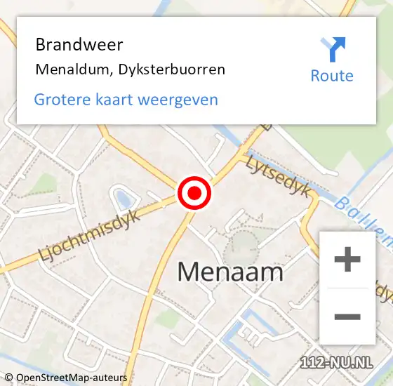 Locatie op kaart van de 112 melding: Brandweer Menaldum, Dyksterbuorren op 17 juni 2022 01:40