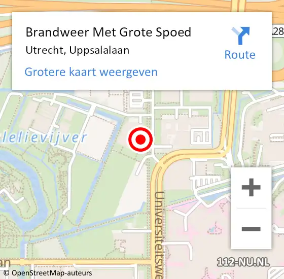 Locatie op kaart van de 112 melding: Brandweer Met Grote Spoed Naar Utrecht, Uppsalalaan op 17 juni 2022 09:27