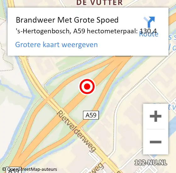 Locatie op kaart van de 112 melding: Brandweer Met Grote Spoed Naar 's-Hertogenbosch, A59 hectometerpaal: 130,4 op 17 juni 2022 11:20