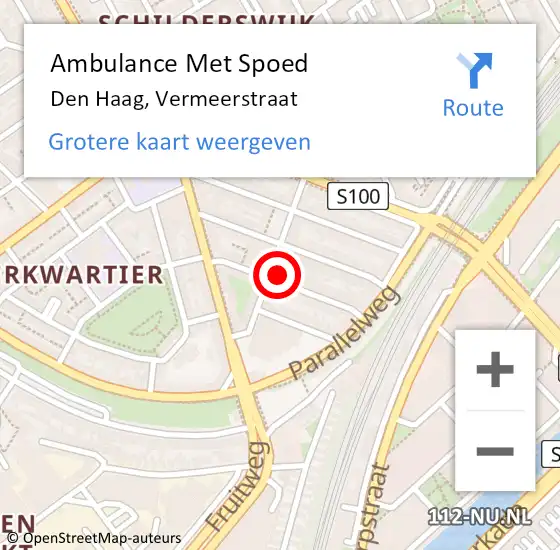 Locatie op kaart van de 112 melding: Ambulance Met Spoed Naar Den Haag, Vermeerstraat op 17 juni 2022 13:04