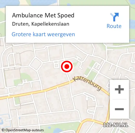 Locatie op kaart van de 112 melding: Ambulance Met Spoed Naar Druten, Kapellekenslaan op 17 juni 2022 14:26