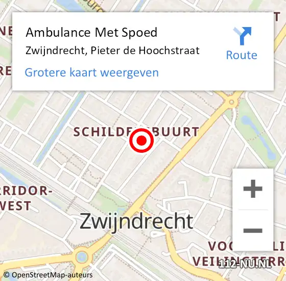 Locatie op kaart van de 112 melding: Ambulance Met Spoed Naar Zwijndrecht, Pieter de Hoochstraat op 17 juni 2022 14:56