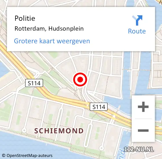 Locatie op kaart van de 112 melding: Politie Rotterdam, Hudsonplein op 17 juni 2022 16:01