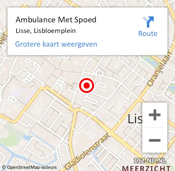 Locatie op kaart van de 112 melding: Ambulance Met Spoed Naar Lisse, Lisbloemplein op 17 juni 2022 16:50