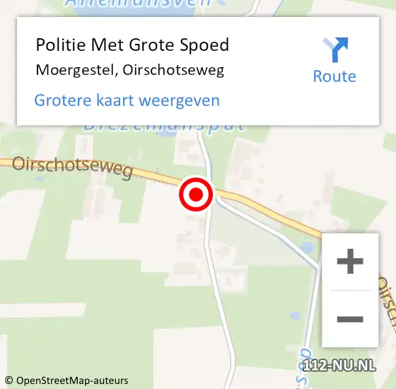 Locatie op kaart van de 112 melding: Politie Met Grote Spoed Naar Moergestel, Oirschotseweg op 17 juni 2022 17:51