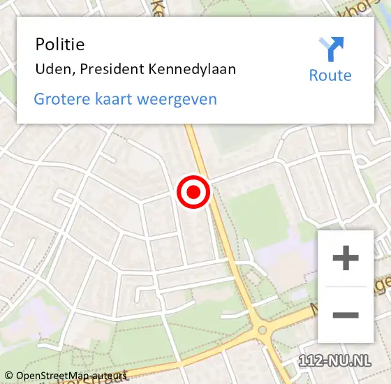 Locatie op kaart van de 112 melding: Politie Uden, President Kennedylaan op 17 juni 2022 18:30