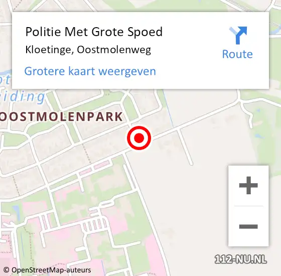 Locatie op kaart van de 112 melding: Politie Met Grote Spoed Naar Kloetinge, Oostmolenweg op 17 juni 2022 18:35
